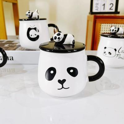 China CCute Cartoon Creative Panda Ceramic Mugs Breakfast Milk Viable Cups With Lid Spoon For Kids, For Girl, For Boy Gift for sale