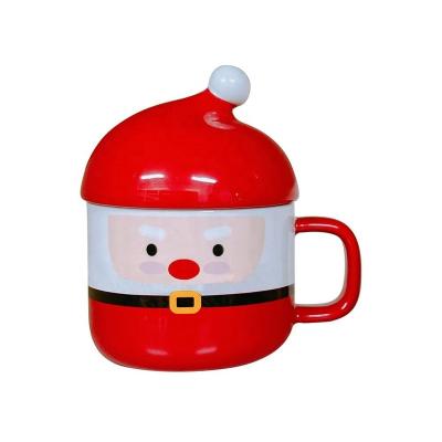 China Santa Hot Chocolate Mugs Cute Viable With Lid Red Creative Glaze Christmas Stoneware Hand-Painting Coffee Mugs Gift Drinks Mugs Present for sale