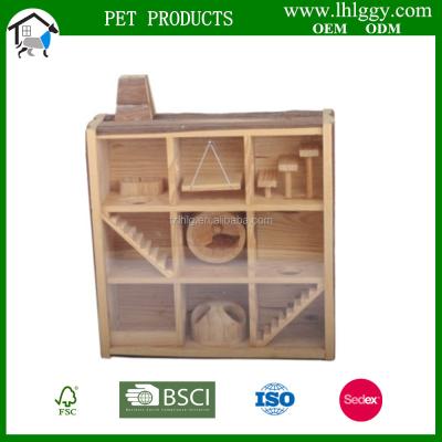 China Viable Observable Wooden Hamster House With Playground for sale