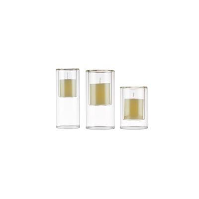 China Home Decoration 10*15cm 10*20cm Double Wall Cylinder Candlestick Clear Glass Holders For Wedding Party Decoration for sale