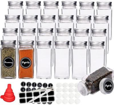 China Microwavable Customize 4oz 6oz Glass Salt Bottle 120ml 180ml Square Spice Jars With Shaker Strainer Airtight Table Funnel Insert Tops for sale