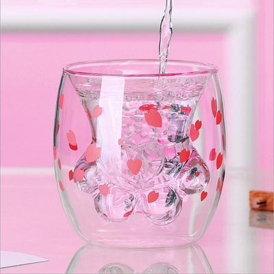 China Viable Cute Factory Wall Outlet Cat Claw Cup Double Wall Drinking Glass Mug With High Temperature Resistance for sale