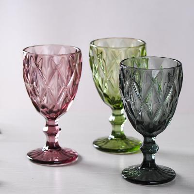 China Wine Fishtail Tumbler Vintage Glass Beer Mugs Shape Design Embossed Glassware Pressed Machine Pressed Color Glass Wine Glasses for sale