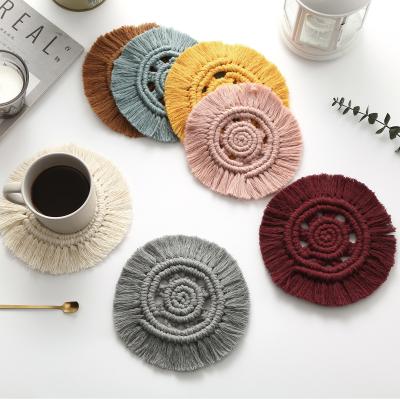 China Sustainable Macrame Coaster For Drinks Boho Home Accessories Woven Macrame Coaster for sale