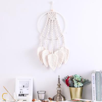 China Interior Home Decor Insist Style Nordic Home Ornaments Leaves Feather Cotton Tapestry Handwoven Macrame The Dream Catcher for sale