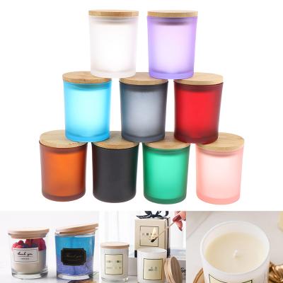 China Home Decoration 120/200/250ml Elegant Candle Holder Glass Containers With Bamboo Lid Scented Amber Candle Jar Home Diy Candle Making for sale