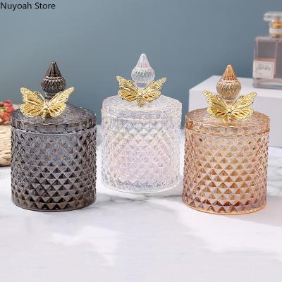 China Wholesale Luxury Creative Home Decor Jar Candle Clear Glass Jar With Lid Round Multicolor Jewelry Storage Box Storage Jar Supplier for sale