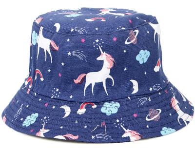 China Character Four Seasons Fashion Sun Hat Cotton Canvas Double Sides Wearing Printing Bucket Unicorn Hat for sale