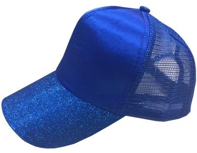 China 2019 new fashion mesh hat satin ponytail bling soft baseball cap COMMON glitter messy adjustable trucker roll top for sale