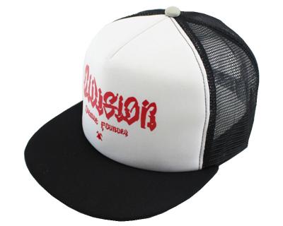 China Promotional Hip Hop Logo Design Your Own Embroidery Hat Hip Hop Printed Back Snap Flat Bill Foam And Mesh Hat for sale