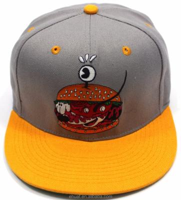 China Custom Embroidery Flat Brim Fashion Character Yellow And Gray Kids Snapback Hat And Cap for sale