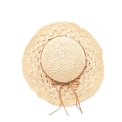 China Wide Brim Women Summer Beach Bowknot Hat Sun Hat Striped Foldable Crochet Hand Twisted Paper Straw Hat for sale