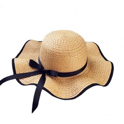 China Wholesale Custom Paper Character Brim Wide Straw Hat For Women Bowknot Beach Hat for sale