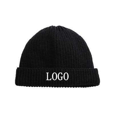 China breathable & Custom Logo Skull Hat Beanie High Quality Ribbed Knit Wool Waterproof Fisherman Beanie With Embroidery Custom Hats for sale