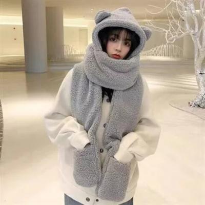 China Fashion Winter Women Novelty COMMON Beanies Hats Warm Cute Bear Ear Hat Casual Plush Hat Scarf Set Casual Solid Women Hats Feature for sale