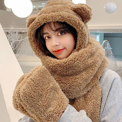 China COMMON Plush Soft Warm Gloves And Hat Set For Women Hat Glove Sets Winter Hat Scarf Gloves Wholesale Set for sale