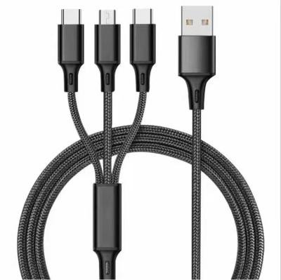 China MP3/MP4 Player Multi Charger Cable Nylon Braided Multiple USB Cable Universal 3 in 1 Charging Cord Adapter with Type-C Micro USB Port Connect for sale