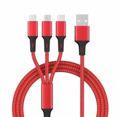 China Nylon Multi Player MP3/MP4 Charger Cable 3 In 1 Charging Universal Type Micro C USB Cable Charger Cord Adapter Connector for sale