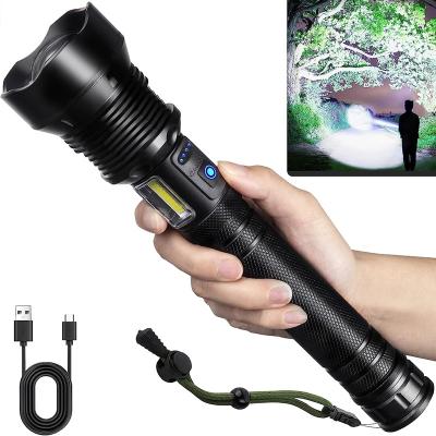 China Zoomable Led Flashlight Super Bright XHP70 High Power Waterproof Zoom Led Torch Aluminum Alloy Tactical Rechargeable Flashlight for sale