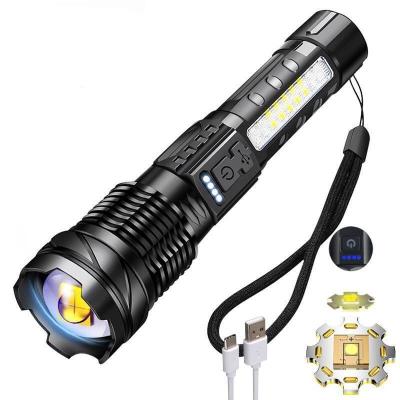 China Convenient High Lumens Universal Brightest Portable COB Lantern Led Zoom Tactical Flashlight Indicator Rechargeable Laser Torch Light for sale