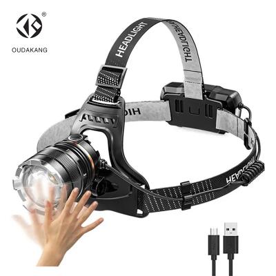 China Outdoor Ultra Bright Zoom Rising Current Emergency Camping Dimming Waterproof Rechargeable Motion Sensor LED Head Torch Light Lamp Headlight For Night Fishing for sale