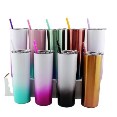 China Sustainable 20oz Stainless Steel Gradient Color Vacuum Insulated Wine Tumbler Beer Glass Straight Slim Coffee Mug With Lid And Straw for sale