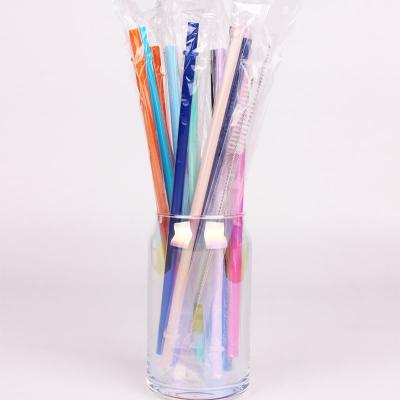 China Eco-friendly Multicolor Plastic Reusable Beverage Party Bar Straws PP Straight Pipe Juice and Stainless Steel Clean Brush With Individual Bag for sale