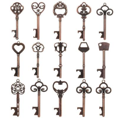 China Vintage Viable Antique Skeleton Bottle Opener Wedding Festival Gift Zinc Alloy Shaped Key Chain Pendant Opener for sale