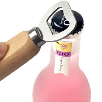 China Customized Customized Laser Printed Eco-Friendly Bulk Metal Beer Cocktails Wine Bottle Opener With Wooden Handle for sale