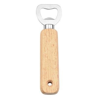 China Eco Friendly Customized Bulk Metal Blank Beer Bottle Opener With Hand Held Wooden Handle for sale