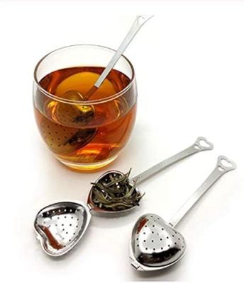 China 304 Stainless Steel Heart Shape Spoon Tea Strainer Filter Soup Seasoning Spice Diffuser Stocked Tea Maker for sale