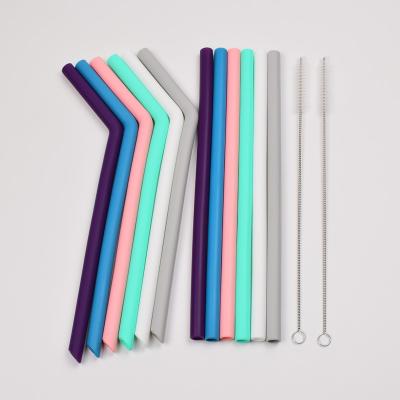 China Food Grade Eco-Friendly Reusable Silicone Rubber Straw With Cleaning Brush For Eco Friendly Juice Drinking Glass Bottle for sale