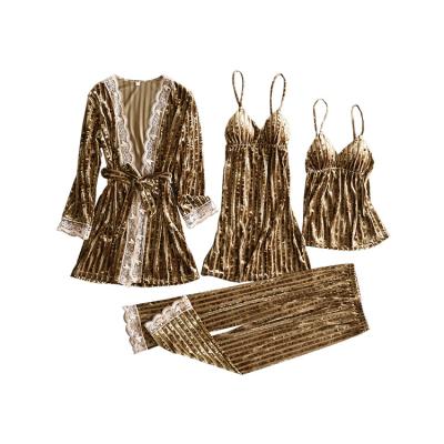 China Whosale QUICK DRY Warm Gold Velvet Nightgown Sexy Multi-Piece Costume Pajamas For Women for sale