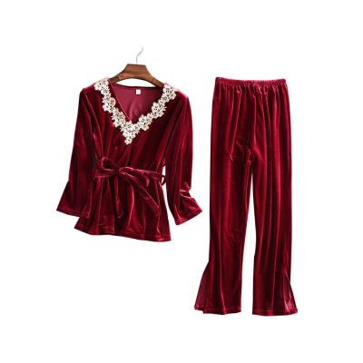 China Fashion lace autumn and winter gold velvet multi-piece sexy QUICK DRY suit for sale