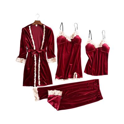 China Cheap QUICK DRY gold velvet nightdress direct sales multi-piece sexy costume pajamas for women for sale