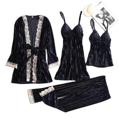 China New Style Print Fashion Pajamas QUICK DRY Simulation Woman Gold Velvet Pajamas for sale