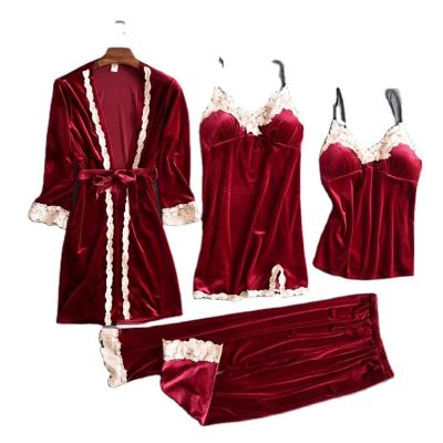 China New product QUICK DRY cotton velvet pajamas gold suit and long nightgown robe for sale