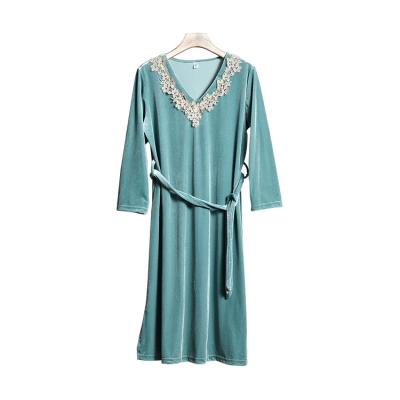 China High quality QUICK DRY gold velvet nightgown autumn and winter lace sexy pajamas for women for sale