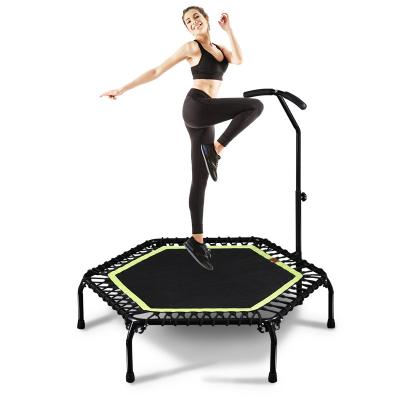 China With Protective Net Good Quality Rebounder Trampoline Jumping Bed Jumping Bed Mini Safety Indoor Hexagon Kids Fitness Trampoline With Adjustable Handrail for sale