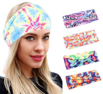 China European and American Tie Dye Running Headbands Women Yoga Bohemian Style Non Slip Running Sweat Sports Workout Hair Bands for sale