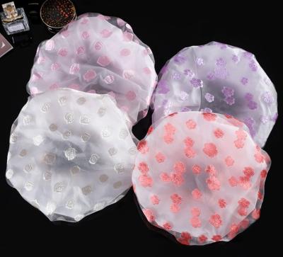 China Sustainable Double Layer Reusable Lace Bath Net Cute Shower Cap for sale