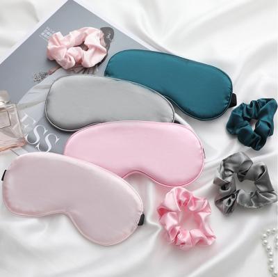 China POLYESTER satin silk sleep eye mask, soft sleep eye night blindfold for women and men, visor cover with satin hair scrunchies for sale