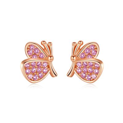 China advance & nickel & Chrome 925 Sterling Silver Cubic Zircon Butterfly Free Stud Earrings For Women Girls for sale