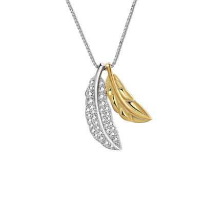 China advance & nickel & Free Two Tone Feather Chrome Minimalist 925 Sterling Silver Jewelry Pendant Necklaces for sale