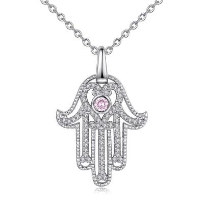 China advance & nickel & Chrome Free 925 Sterling Silver Jewelry Zircon Evil Eye Hamsa Hand Pendant Necklace For Women for sale