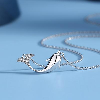 China lead free & Nickel Free 925 Sterling Silver Polished Cubic Zirconia Animal Dolphin Pendant Necklace for sale