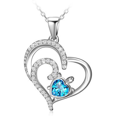 China Nickel Free And Lead Free 925 Sterling Silver Animal Zircon Double Love Heart Spray Sea Turtle Necklace For Women for sale