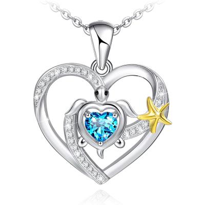 China Nickel Plated 925 Sterling Silver Animal Zircon Ocean Starfish Starfish Turtle Heart Free and Lead Free Pendant Necklace for sale