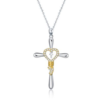 China lead free & Nickel Free Fashion Heart Link Chain Adjustable Jewelry 925 Sterling Silver Cross Necklace for sale