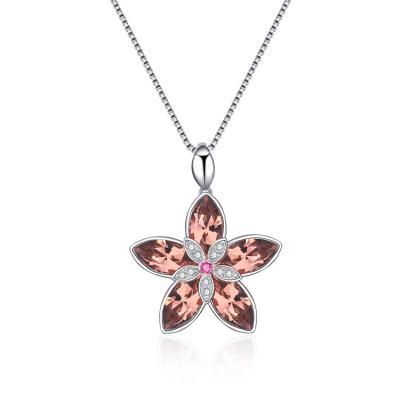 China Luxury Nickel Free and Lead Free 925 Sterling Silver Women Flower Pendant Crystal Necklace for sale